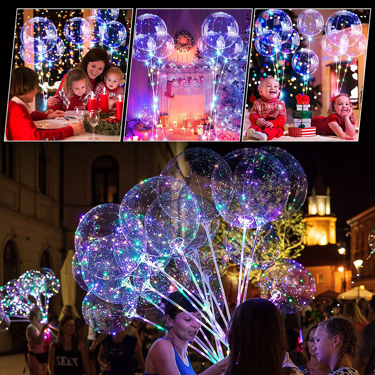 10Pcs New Year Clear LED light Up BoBo Balloons Luminous Bubble Balloon with Light String and Sticks for Wedding Party Decor