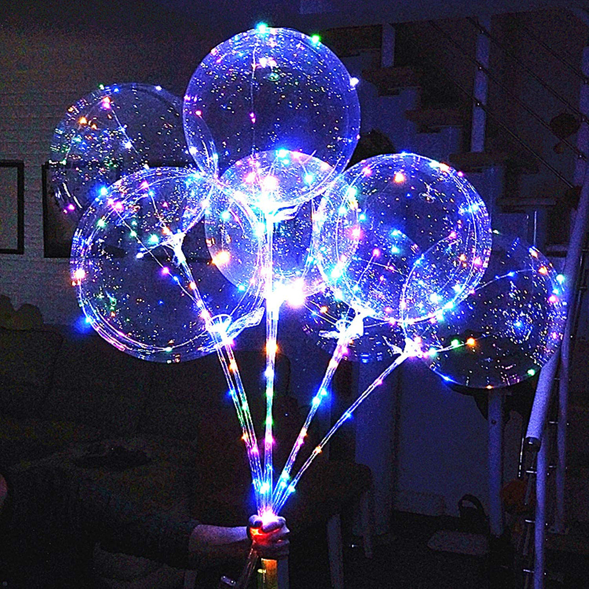 10Pcs New Year Clear LED light Up BoBo Balloons Luminous Bubble Balloon with Light String and Sticks for Wedding Party Decor