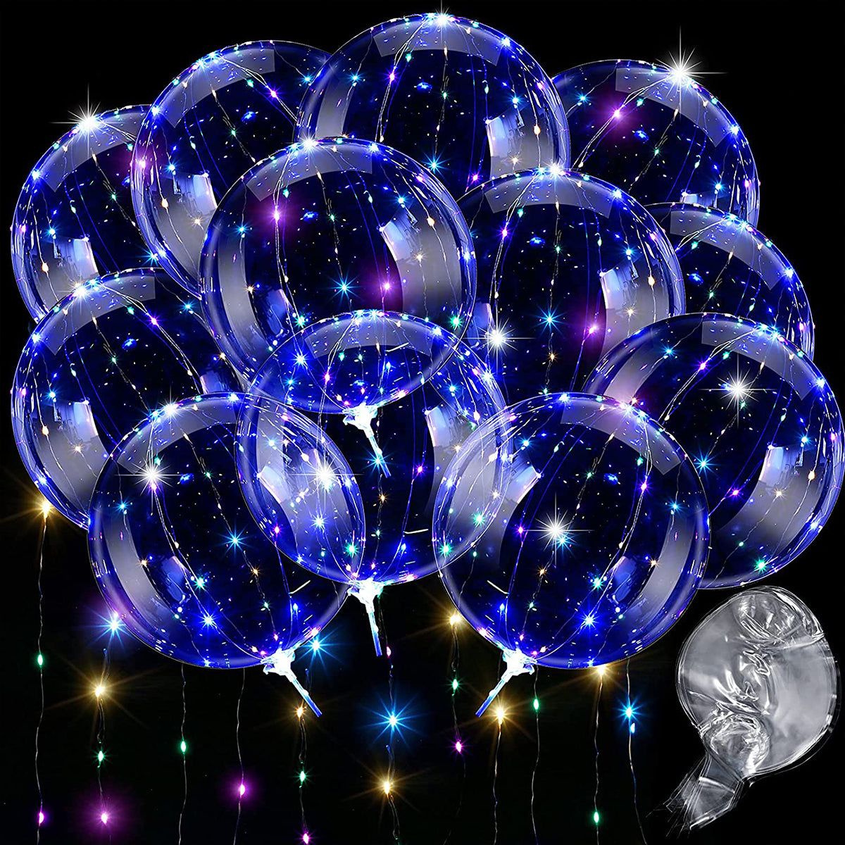 10Pcs New Year Clear LED light Up BoBo Balloons Luminous Bubble Balloon with Light String and Sticks for Wedding Party Decor