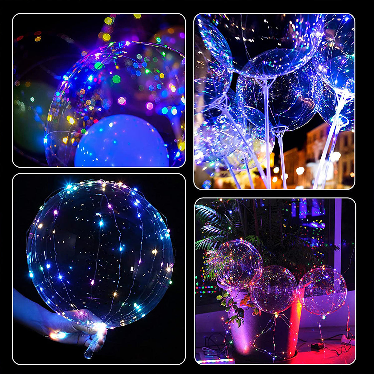10Pcs New Year Clear LED light Up BoBo Balloons Luminous Bubble Balloon with Light String and Sticks for Wedding Party Decor