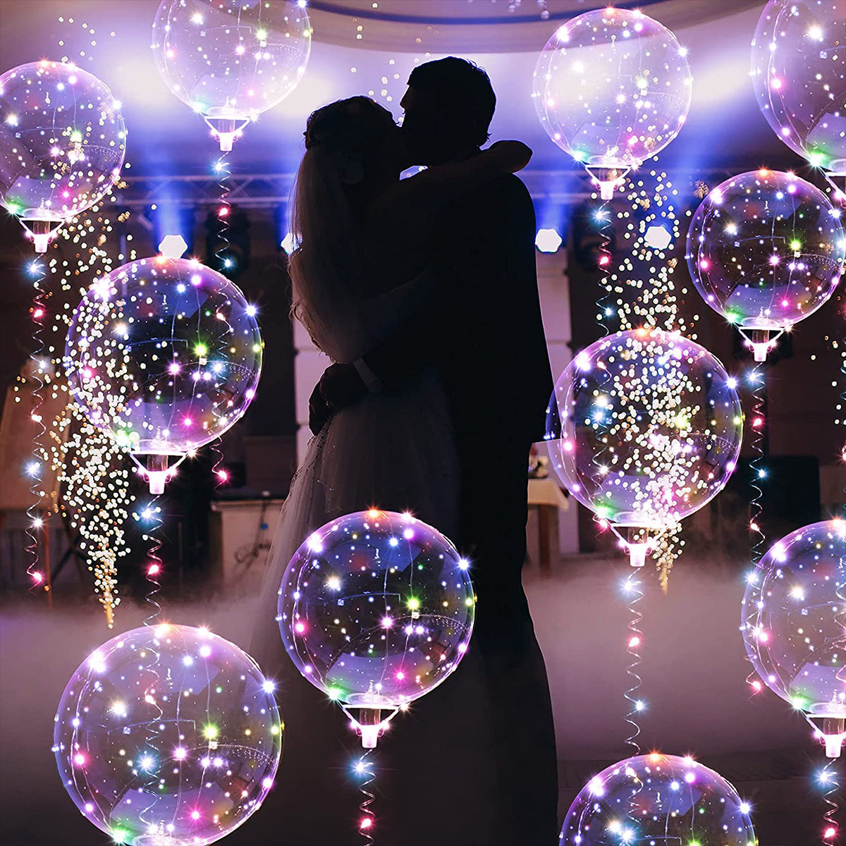 10Pcs New Year Clear LED light Up BoBo Balloons Luminous Bubble Balloon with Light String and Sticks for Wedding Party Decor