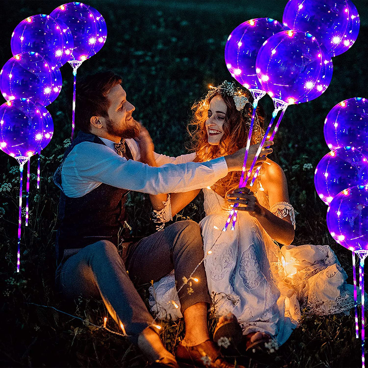 10Pcs New Year Clear LED light Up BoBo Balloons Luminous Bubble Balloon with Light String and Sticks for Wedding Party Decor