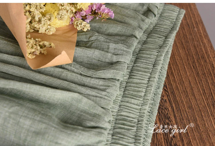 Women's Elegant 16 Color High Waist Elastic Waist Linen Pleated Long Skirts Ladies Slim Casual Skirt Saias New 2024 Summer SK05