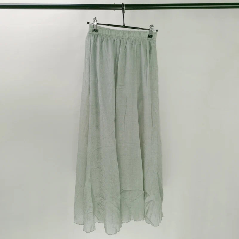 Women's Elegant 16 Color High Waist Elastic Waist Linen Pleated Long Skirts Ladies Slim Casual Skirt Saias New 2024 Summer SK05