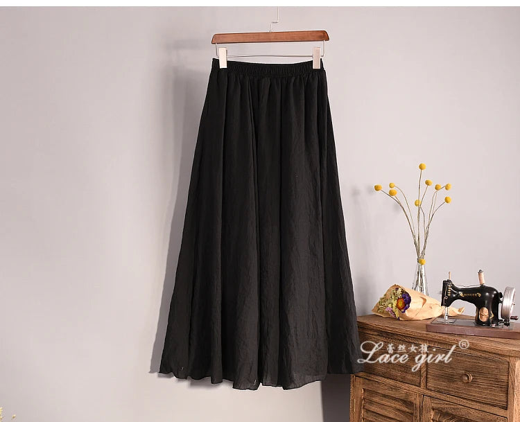 Women's Elegant 16 Color High Waist Elastic Waist Linen Pleated Long Skirts Ladies Slim Casual Skirt Saias New 2024 Summer SK05