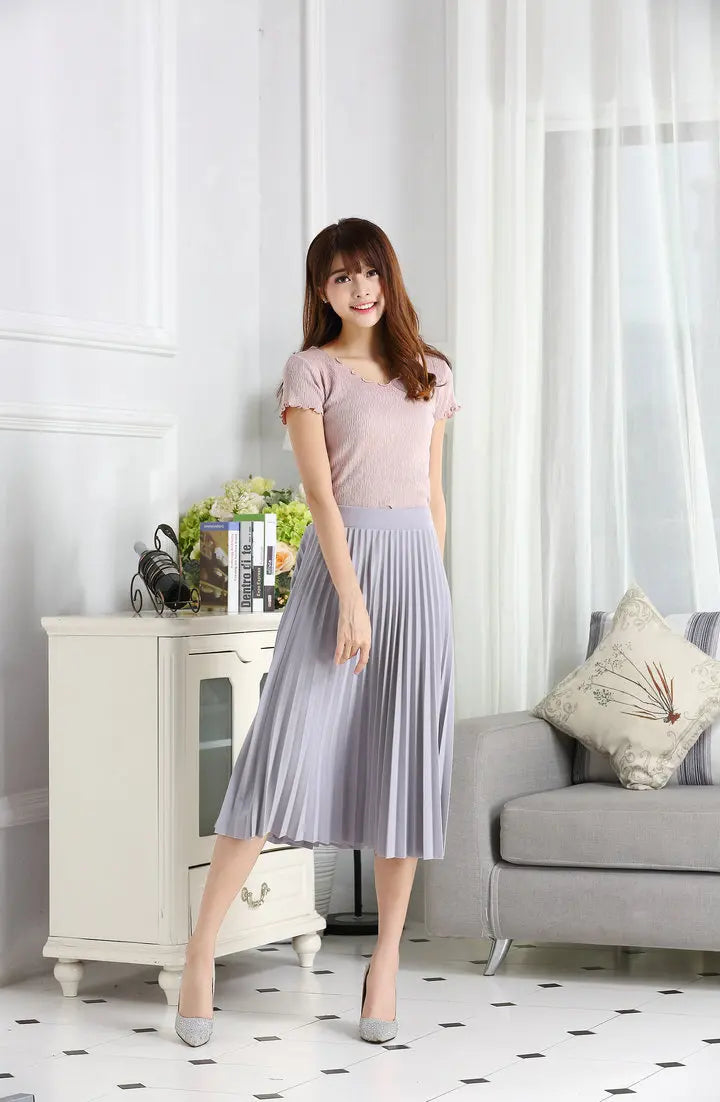 Spring and Autumn New Fashion Women's High Waist Pleated Solid Color Half Length Elastic Skirt Promotions Lady Black Pink