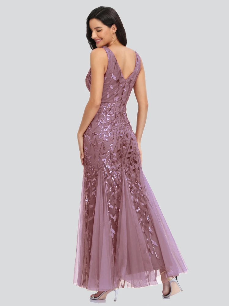 Sleeveless V-neck Tulle Sequins Cocktail Dresses V-back Mermaid Party Prom Gowns Women Formal Occasion Embroidered Robe Vestioes