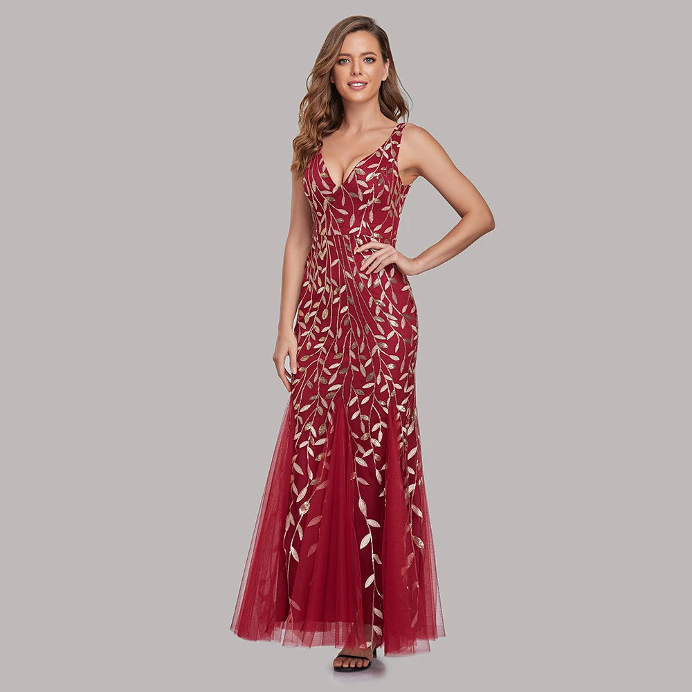 Sleeveless V-neck Tulle Sequins Cocktail Dresses V-back Mermaid Party Prom Gowns Women Formal Occasion Embroidered Robe Vestioes
