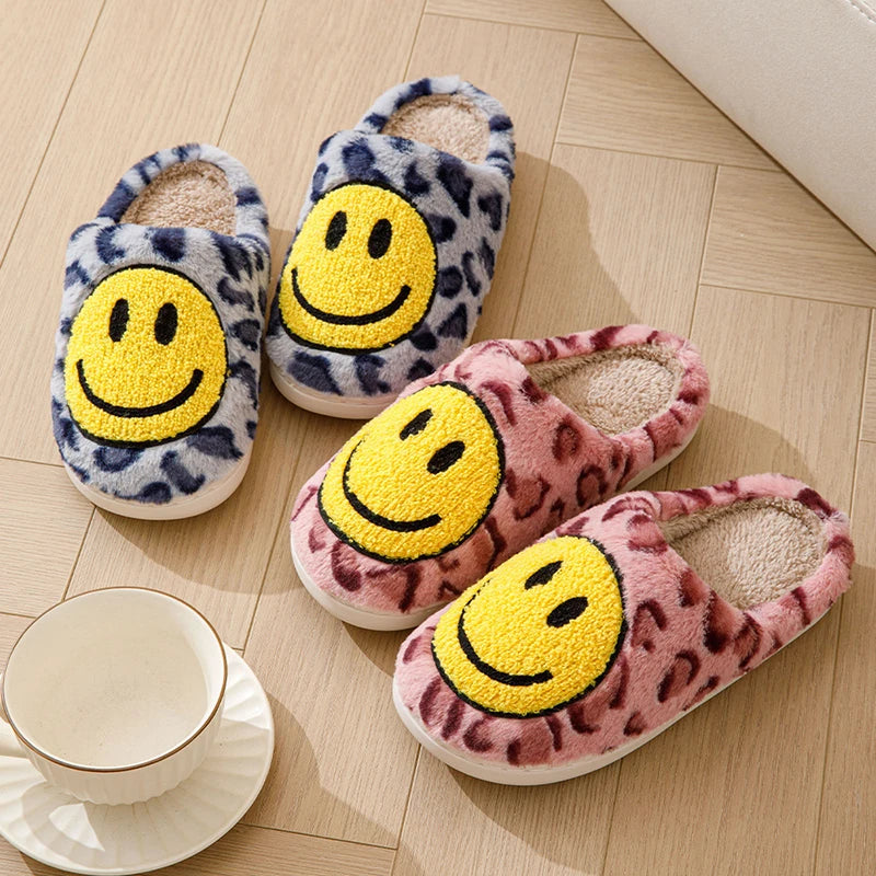 Leopard Fluffy Slippers for Home Smile Designer Platform Shoes Women 2024 Indoor Plush Sliders Warm Flats Chic Winter Footwear