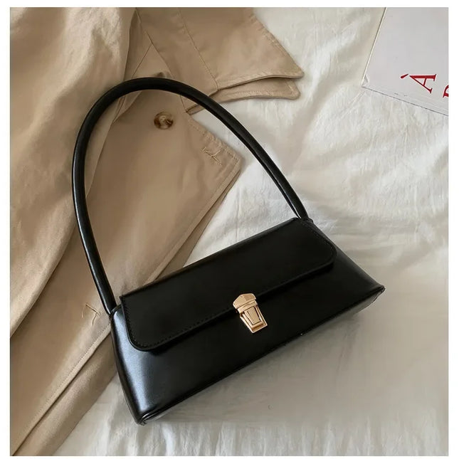 Fashion Retro Women's Shoulder Bag Simple Solid Colour Handbag Vintage Underarm Bag