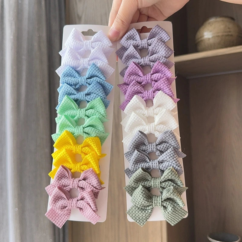 4/6/10Pcs Soft Cotton Bow Hairpin Girl Sweet Design Hairpin Color Block Delicate Hairgripe Barrettes Kawaii Child Accessories