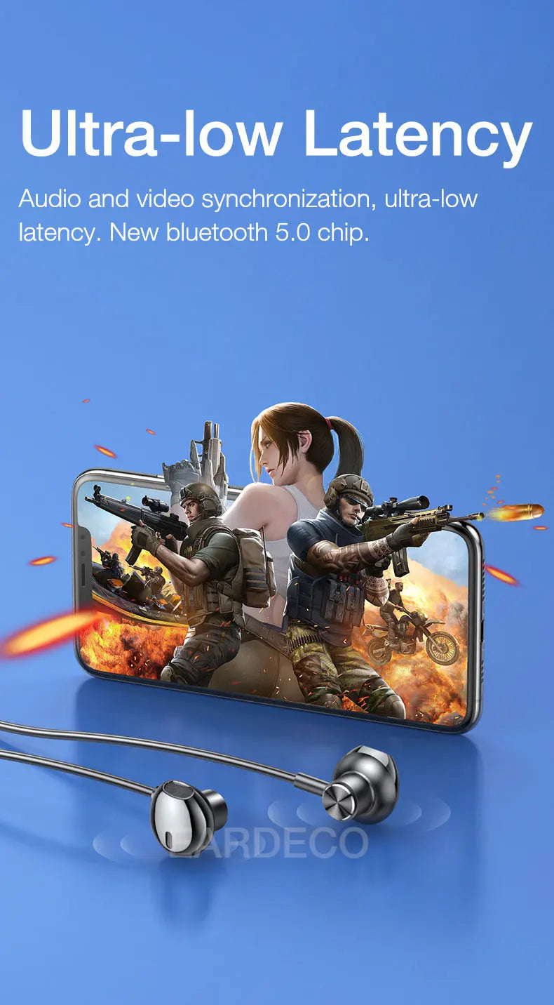 EARDECO 100 Hours Endurance Wireless Headphones Bass Bluetooth Headphone Inear Neckband Earphones Sport Headset with Mic Stereo