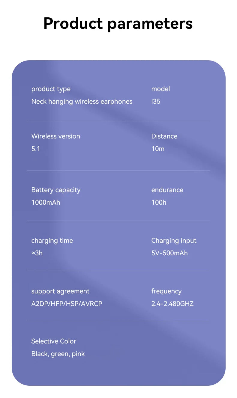 200 Hour Play XIAOMI i35 Neckband Wireless Earbuds Bluetooth5.3 Stereo Earphones Noise Reduction Sport Neckband Headset