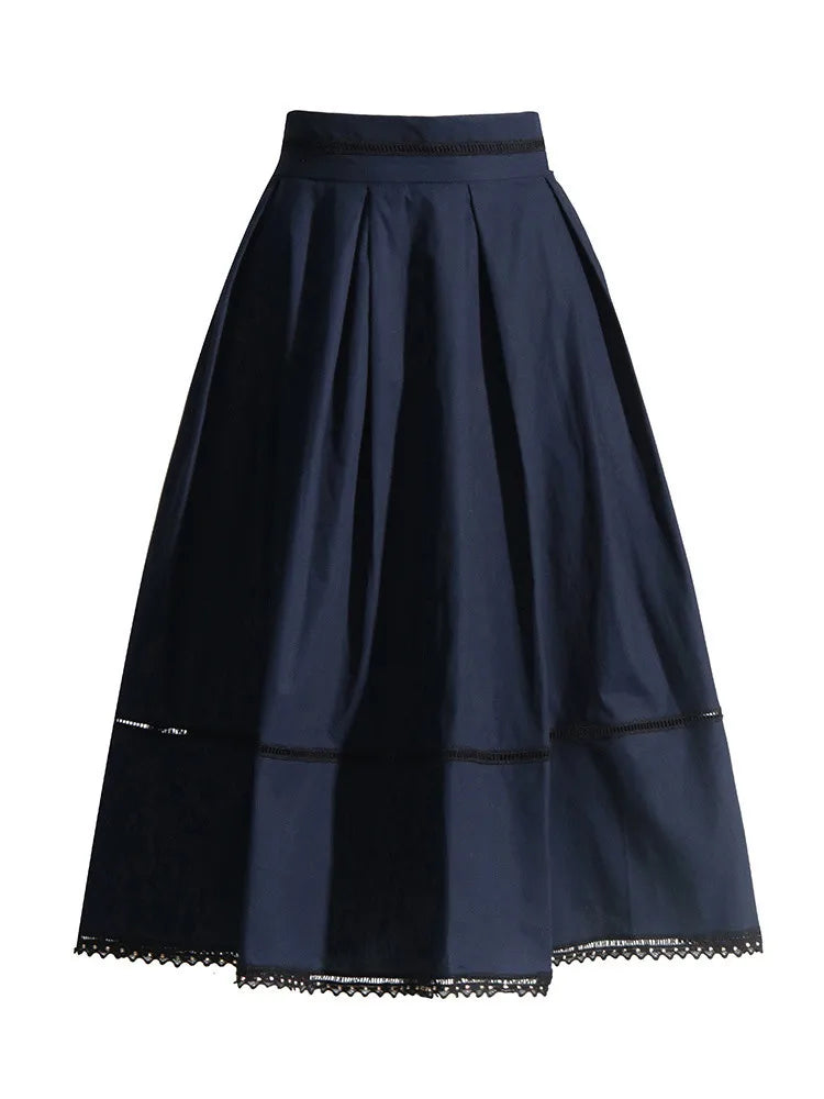 TWOTWINSTYLE Casual Two Piece Set For Women Lapel Short Sleeve Top High Waist A Line Skirt Minimalist Sets Female Fashion New