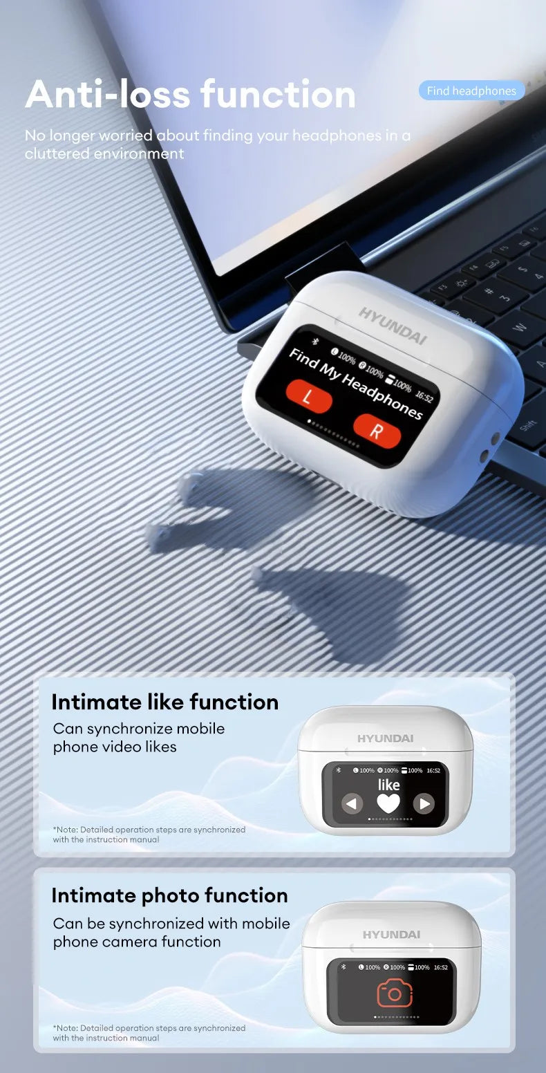 Choice HYUNDAI HY-Y11 Bluetooth Earphones LED A6 Screen Wireless Earbuds TWS ANC In Ear Sports Headphones with Mic Xiaomi Lenovo