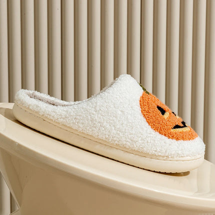 Smile Pumpkin Halloween Women's Slippers Winter Indoor Cartoon Comfort Home Bedroom Soft Causal Flat Plush Shoes for Gift