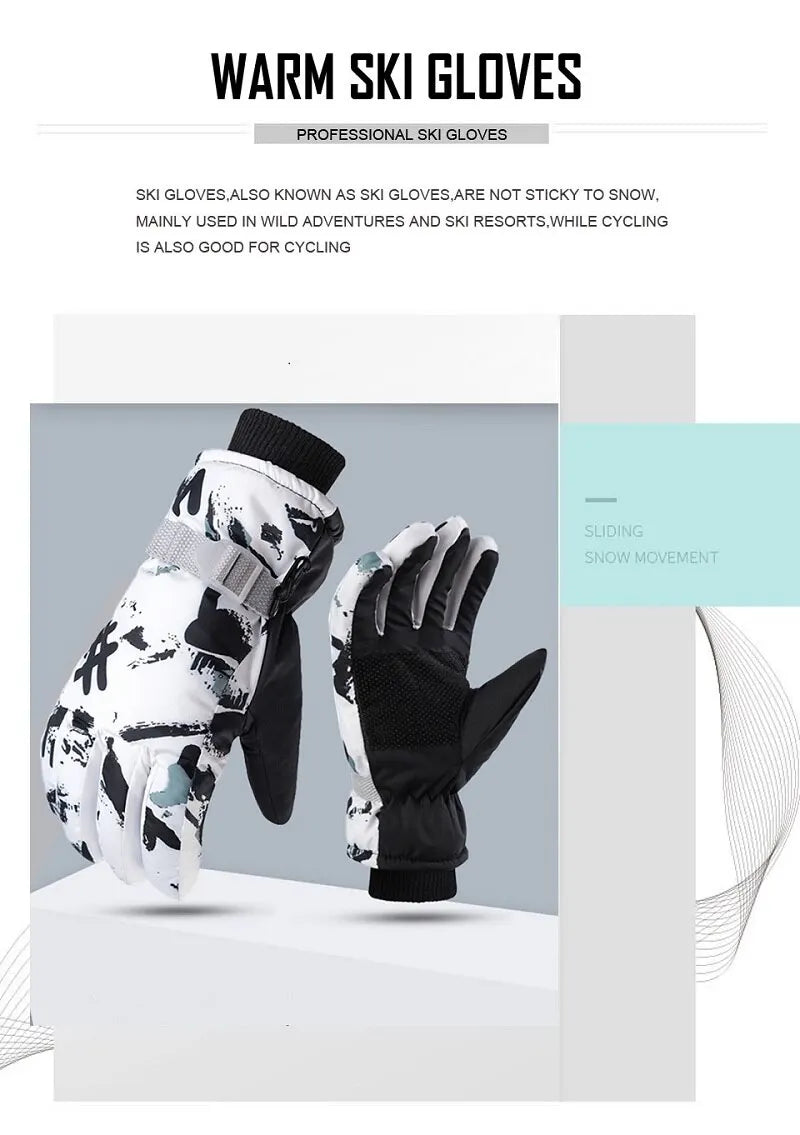 Winter Snowboard Ski Gloves Unisex PU Leather Non-slip Touch Screen Waterproof Motorcycle Cycling Fleece Warm Snow Sports Gloves