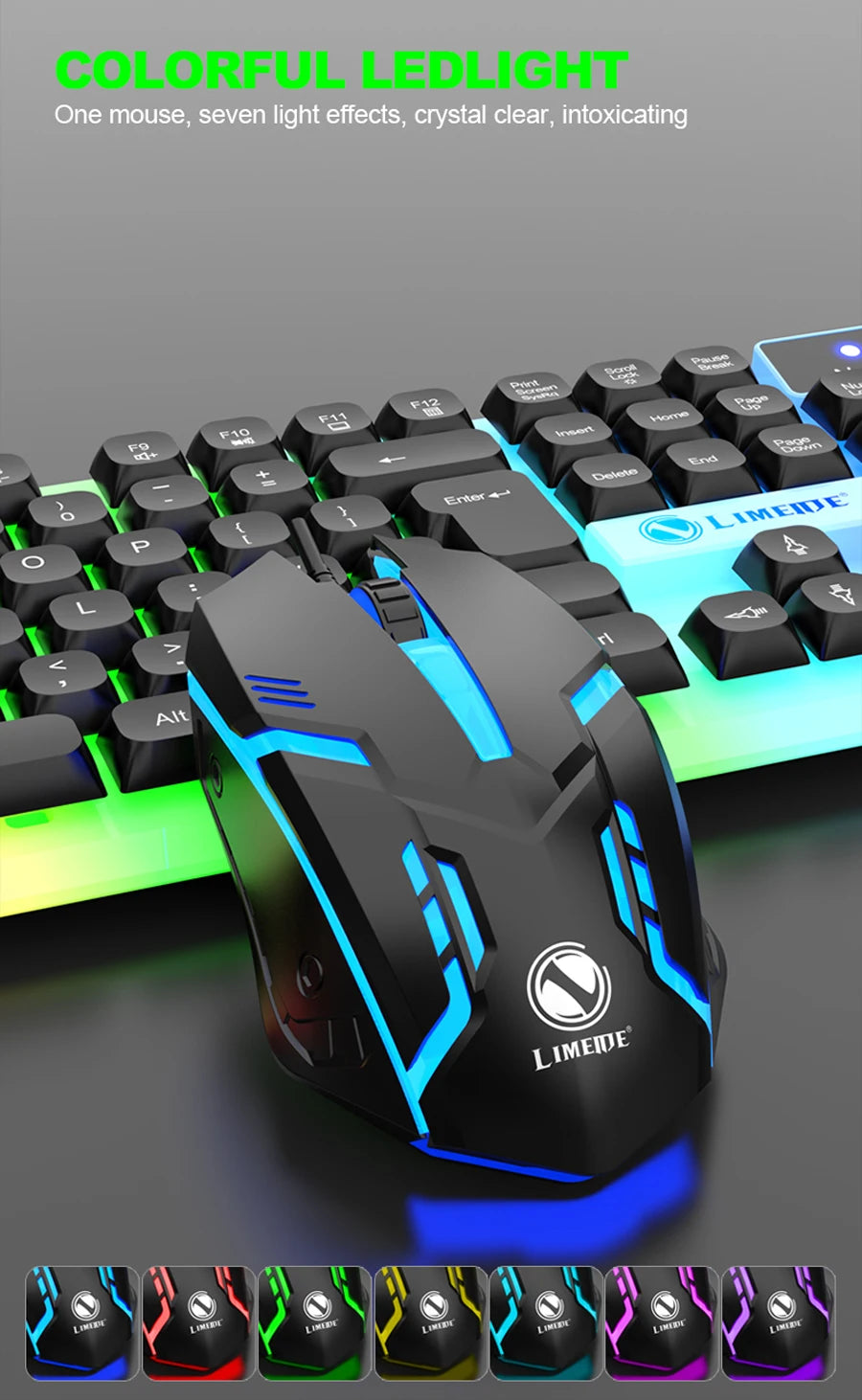 LIMEIDE GTX350 Series Wired 104 Keys Membrane Keyboard Many Kinds of Colorful Lighting Gaming and Office For Windows and IOS