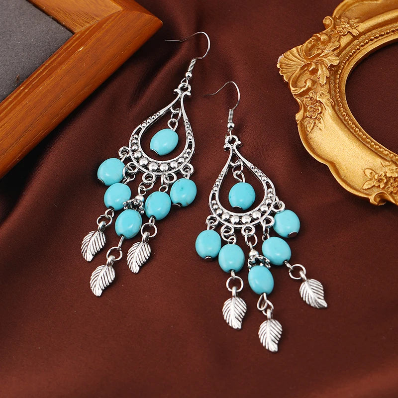 Fashion Retro Handmade Earrings Bohemian Vacation Feng Shui Drop Long Earrings Tassel Dance Versatile Earrings