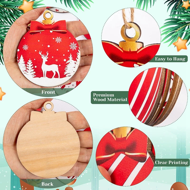 12Pcs Christmas Decoration Wooden Hanging Christmas Tree Pendant Ornaments for Home Decor Party Xmas Navidad New Year Accessory