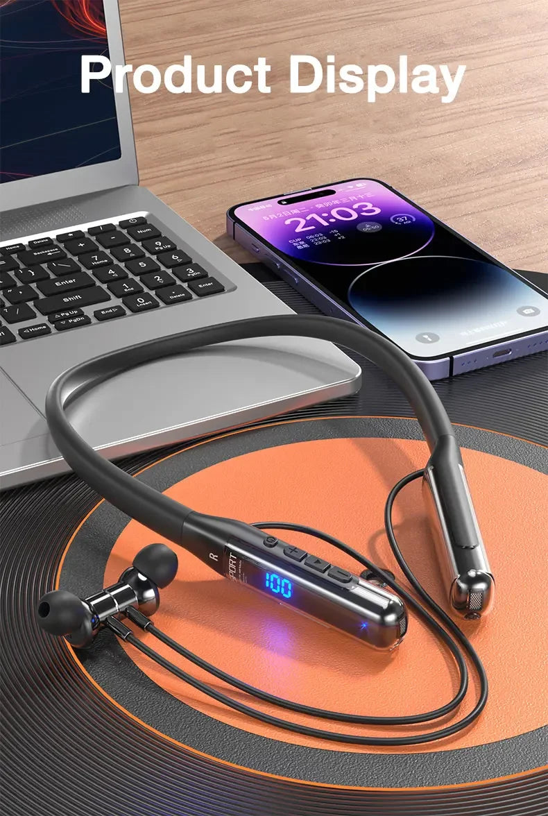 EARDECO 80 Hours Endurance Bluetooth Sport Headphone with Mic Wireless Headphones Bass Stereo Neckband Earphones Bluetooth 5.3