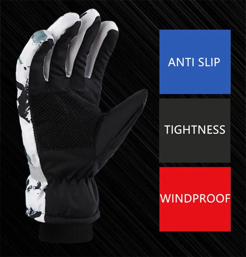 Winter Snowboard Ski Gloves Unisex PU Leather Non-slip Touch Screen Waterproof Motorcycle Cycling Fleece Warm Snow Sports Gloves