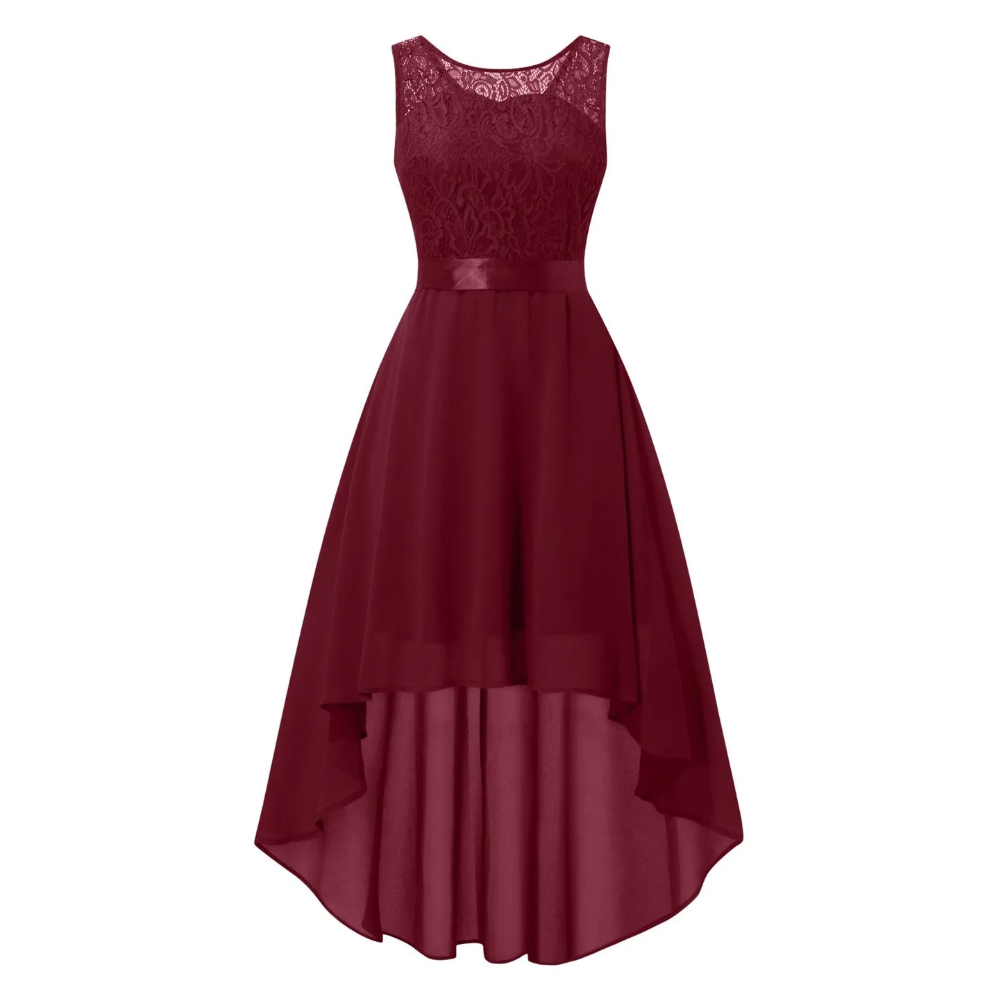 New Elegant Lace Evening Party Dress Women Sleeveless Lace Chiffon Irregular Dress Ladies Vintage Big Swing Maxi Dress Vestidos