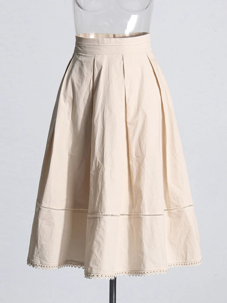 TWOTWINSTYLE Casual Two Piece Set For Women Lapel Short Sleeve Top High Waist A Line Skirt Minimalist Sets Female Fashion New