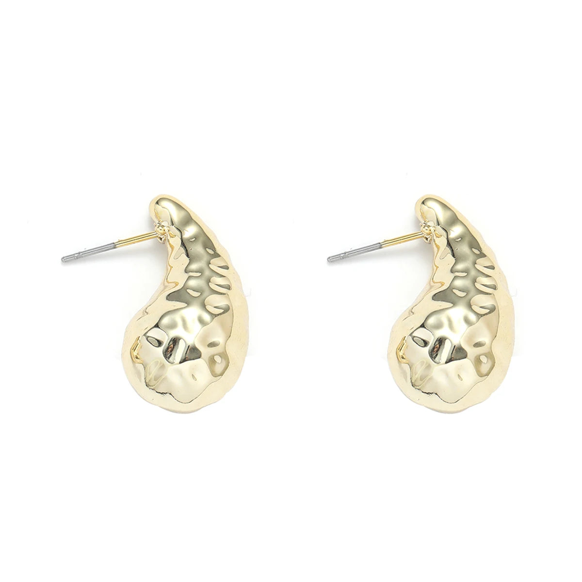 2pcsCross-border golden smooth water drop earrings personalized fold pea trend earrings
