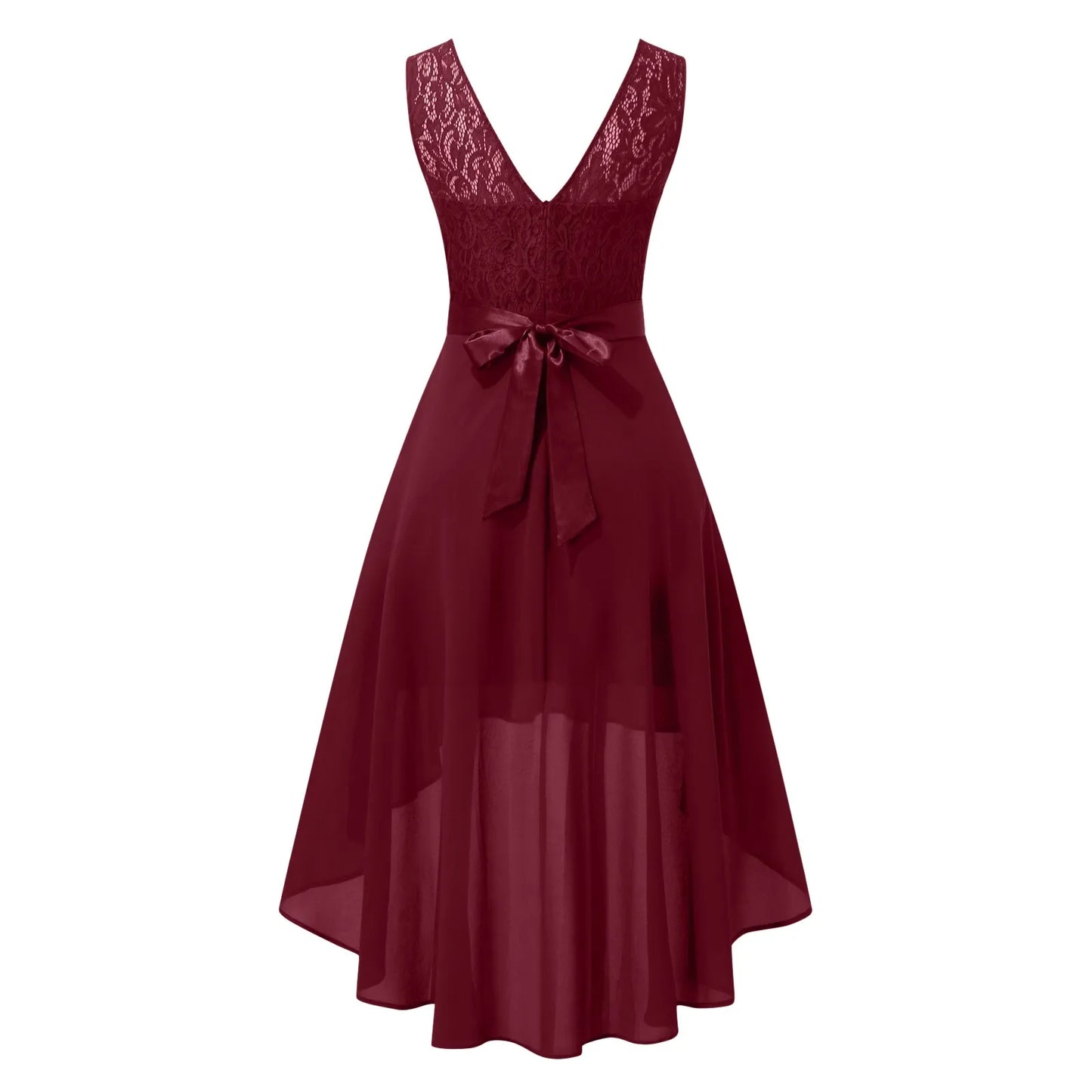 New Elegant Lace Evening Party Dress Women Sleeveless Lace Chiffon Irregular Dress Ladies Vintage Big Swing Maxi Dress Vestidos