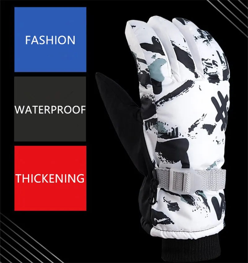 Winter Snowboard Ski Gloves Unisex PU Leather Non-slip Touch Screen Waterproof Motorcycle Cycling Fleece Warm Snow Sports Gloves
