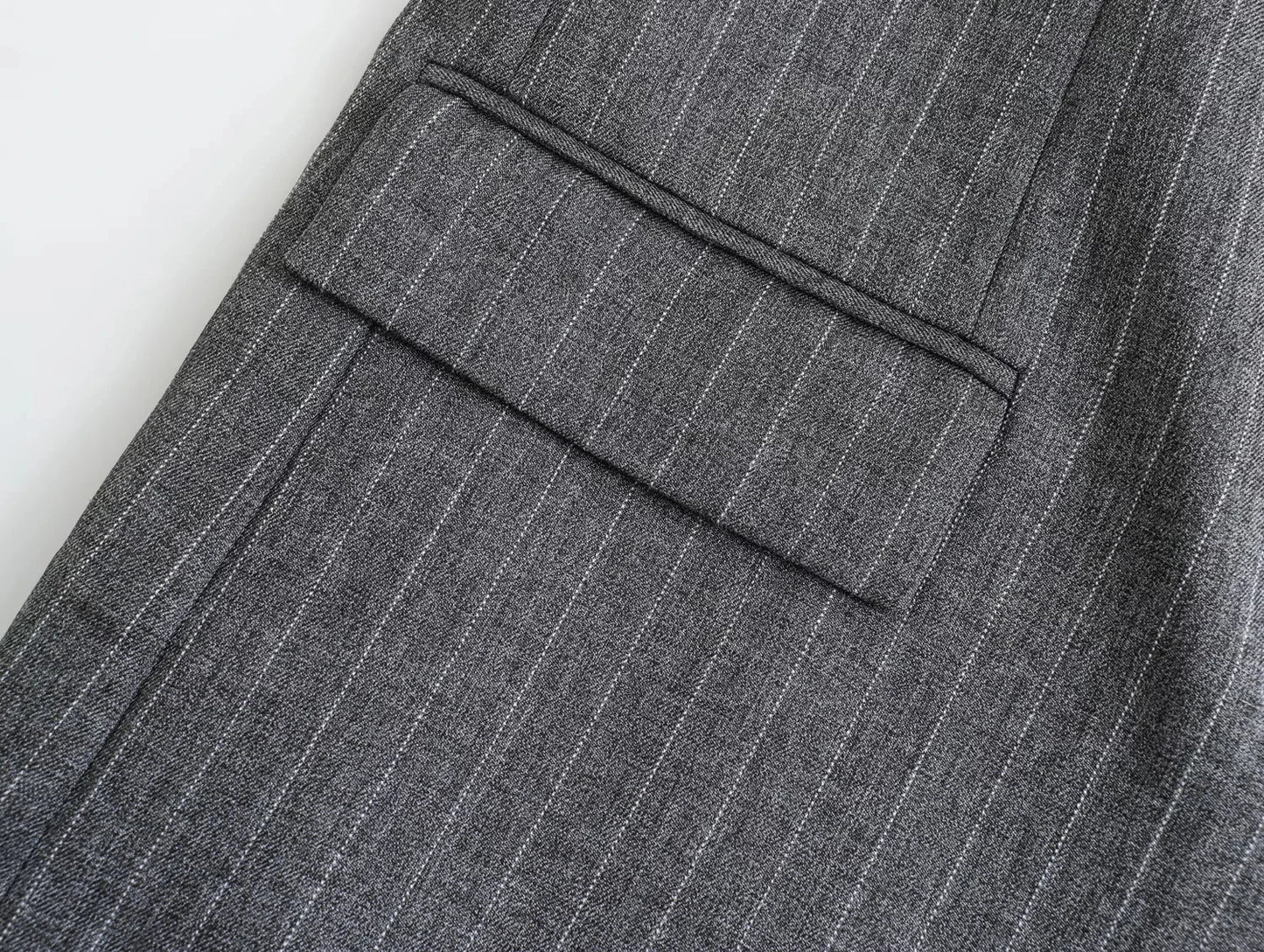 TRAF 2024 Spring Women Fashion Grey 2 Piece Sets Woman Pinstripes Pockets Slim Blazer Coat + Zipper Versatile Female Mini Skirts