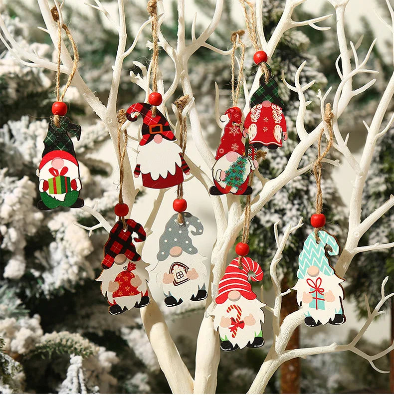 9/12pcs Christmas Dwarf Wooden Pendant Christmas Tree Hanging Ornaments New Year 2024 Christmas Gift Decorations Noel Home Decor