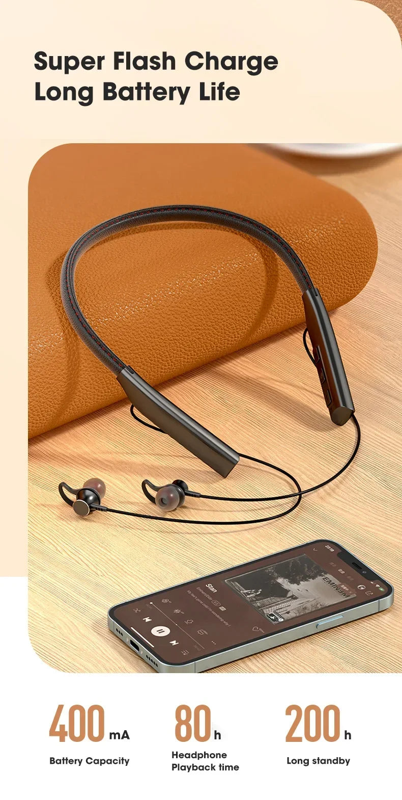 80 Hours Playback Wireless Headphones Bass Sport Bluetooth Headphone HiFi Earbuds Bluetooth Wireless Headset with Microphone