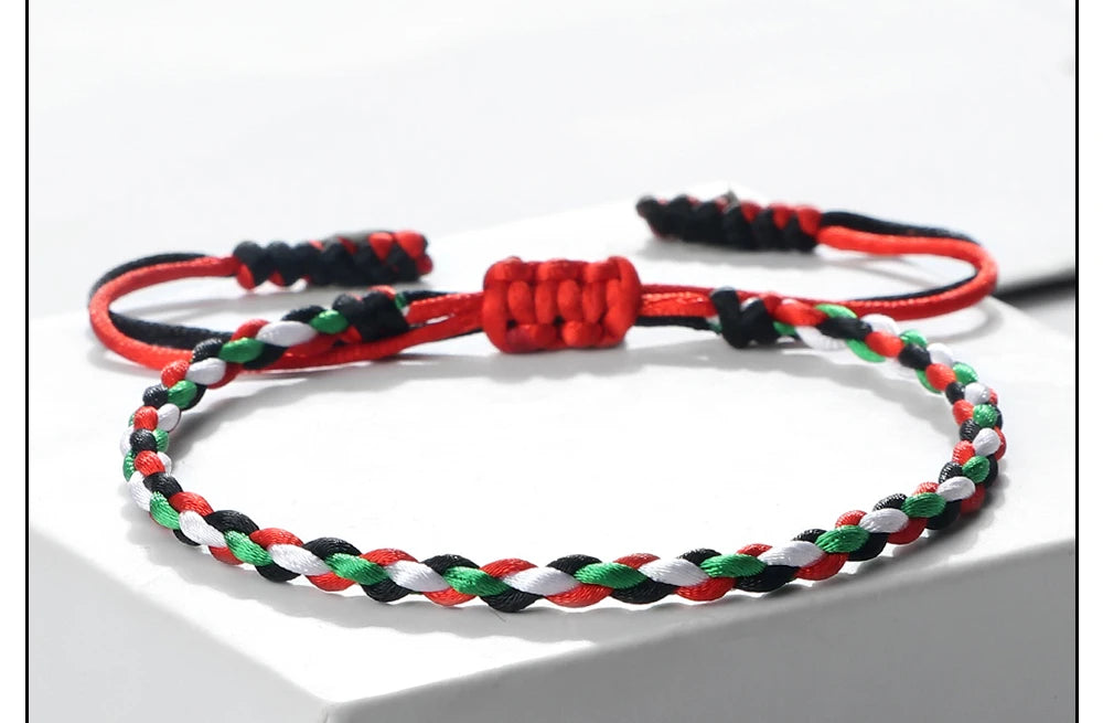 Palestine Flag String Bracelet Red Black White Green Rope Braided Bangle Christmas Gift UAE Kuwait Natural Stone Beads Bracelets
