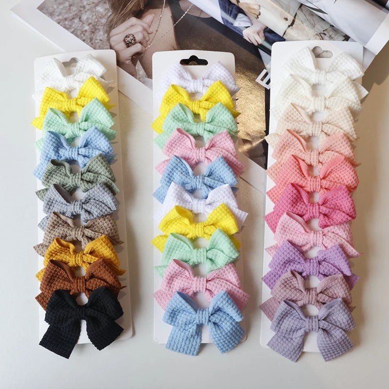 4/6/10Pcs Soft Cotton Bow Hairpin Girl Sweet Design Hairpin Color Block Delicate Hairgripe Barrettes Kawaii Child Accessories