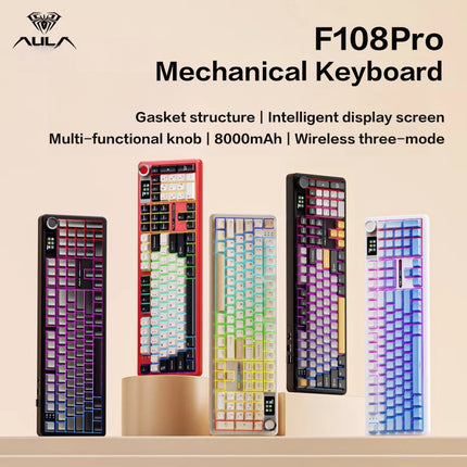 AULA F108Pro/F108 Wireless Bluetooth tri-mode connection, multi-functional display, Gasket structure, RGB lighting effects