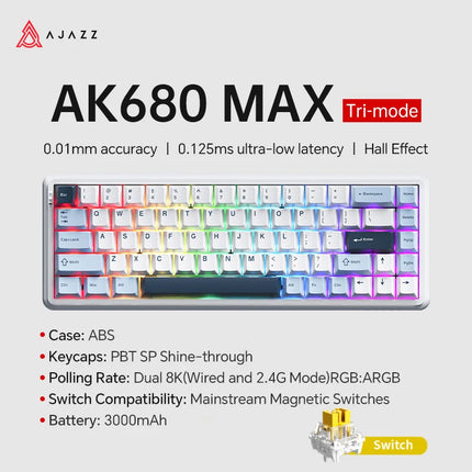 AJAZZ AK680 MAX Magnetic Switch Mechanical Keyboard 60% Rapid Trigger 0.01mm 8K/1K Return 68 keys Wired/Wireless Gaming Keybaord