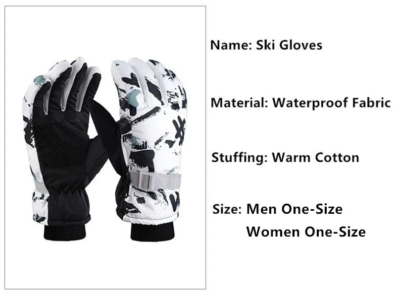 Winter Snowboard Ski Gloves Unisex PU Leather Non-slip Touch Screen Waterproof Motorcycle Cycling Fleece Warm Snow Sports Gloves