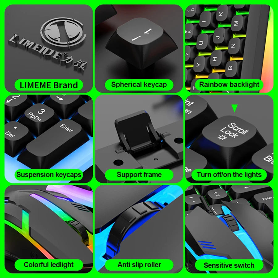 LIMEIDE GTX350 Series Wired 104 Keys Membrane Keyboard Many Kinds of Colorful Lighting Gaming and Office For Windows and IOS