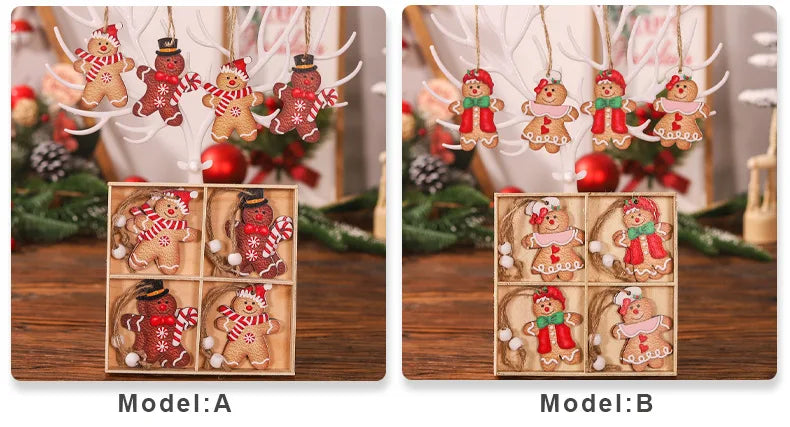 9/12pcs Christmas Dwarf Wooden Pendant Christmas Tree Hanging Ornaments New Year 2024 Christmas Gift Decorations Noel Home Decor