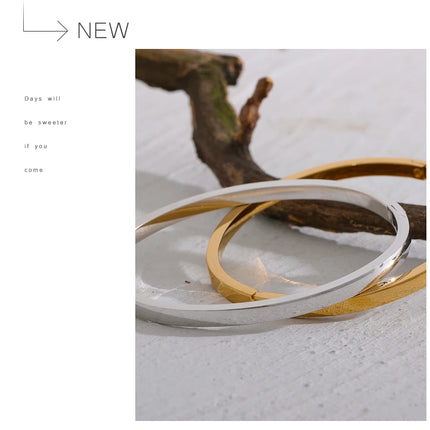 Yhpup 60mm Waterproof 316L Stainless Steel Round Smooth Bracelet Bangle Women Minimalist 18k Gold Color Texture Charm Jewelry