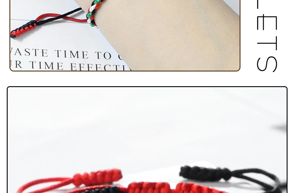 Palestine Flag String Bracelet Red Black White Green Rope Braided Bangle Christmas Gift UAE Kuwait Natural Stone Beads Bracelets