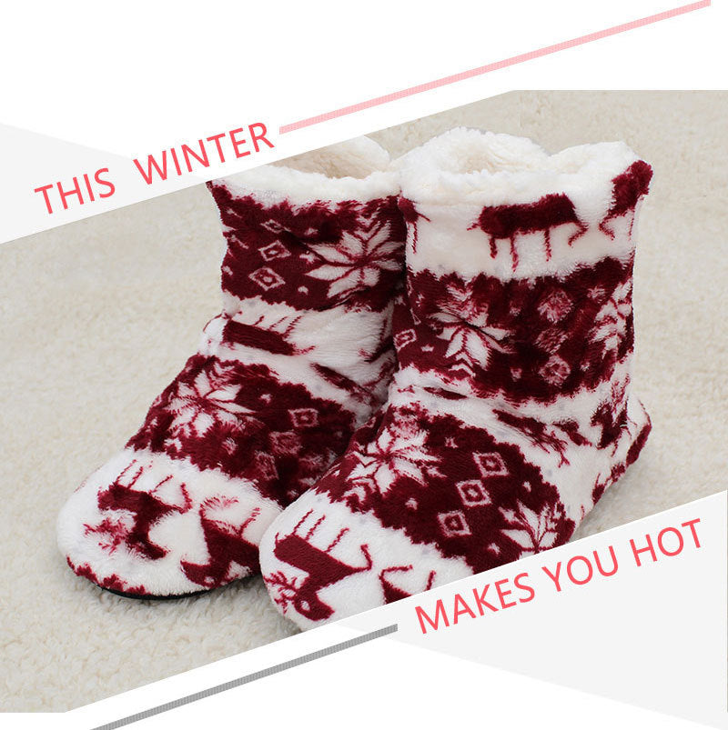 Winter Warm Slipper Womens House Fluffy Christmas Elk Fur Contton Plush Skid Anti Indoor Flat Fuzzy Female Shoes Home Boots 2023