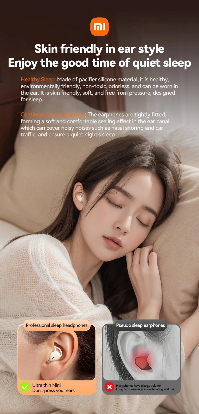 XIAOMI MIJIA M73 TWS Sleep Wireless Earbuds Bluetooth5.4 In Ear Stereo Hidden Earphones Noise Cancelling Headphones With Mic