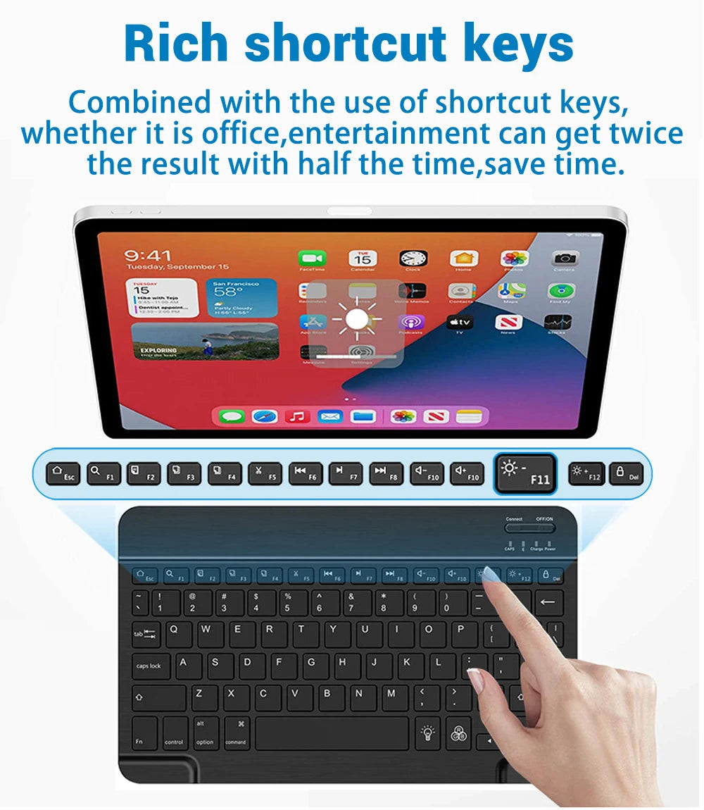 For iPad Backlit Backlight Bluetooth Keyboard Mouse For IOS Android Windows Portuguese Arabic Russian Spanish keyboard and Mouse