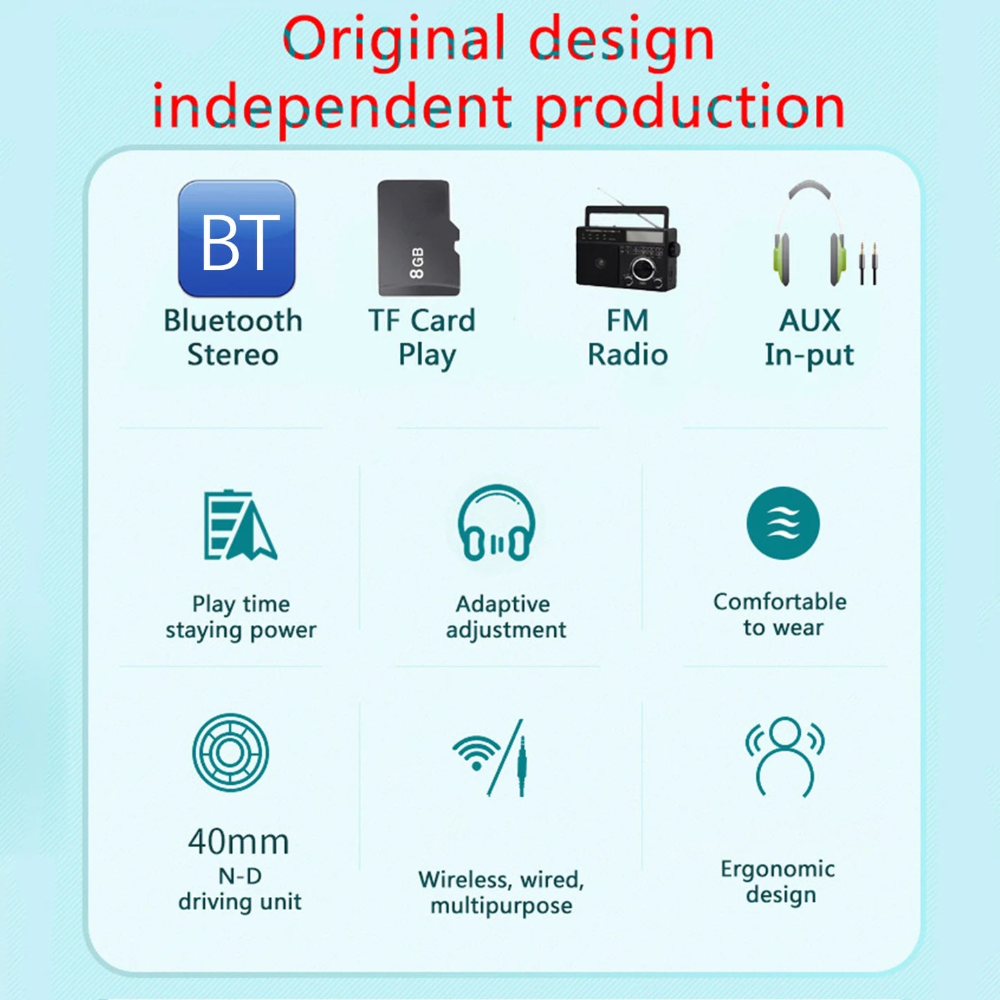 Bluetooth Headphone Wireless Stereo Music Headset Over-ear TF Card FM Radio Foldable Wired Earphone with Microphone APP Control