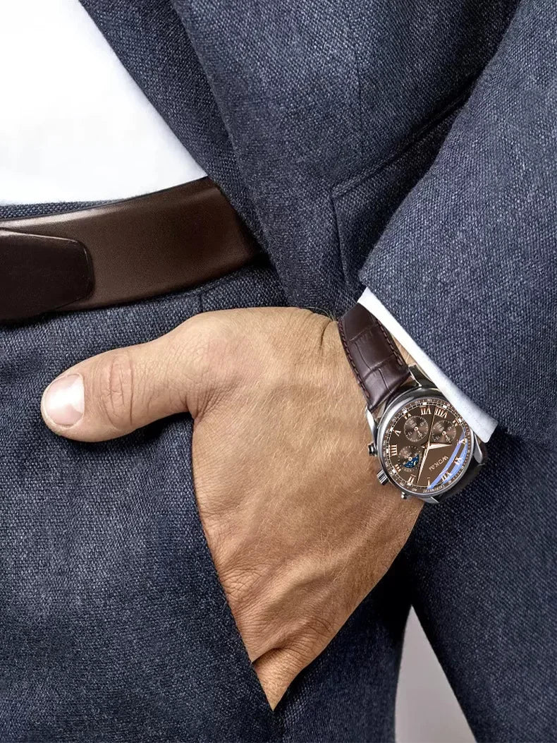 Luxury Brand Watch Mens Quartz Watches Leather Strap Fake Three Eye Fashion Business Wristwatch Dropshipping relogios masculinos