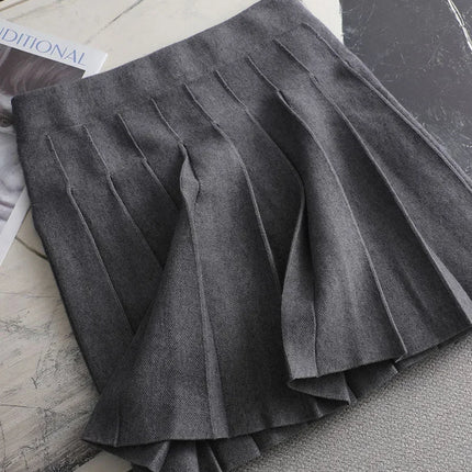 Ezsskj Autumn winter a-line thick short SWEATER Skirt Women  good quality cute pleated mini skirt female elegant  knit skirt
