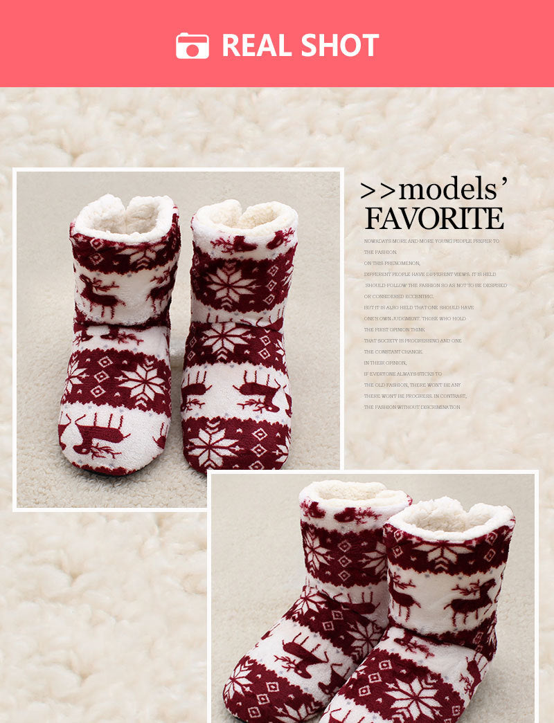 Winter Warm Slipper Womens House Fluffy Christmas Elk Fur Contton Plush Skid Anti Indoor Flat Fuzzy Female Shoes Home Boots 2023